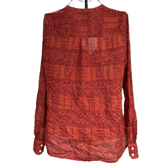 Lucky Brand X Peter Dunham Collaboration Aztec Tribal Button Up Collarless Shirt - Picture 2 of 12
